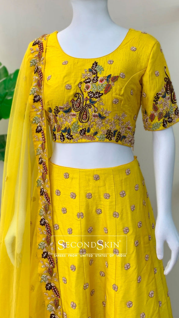 Raw-Silk Lehenga In Yellow In Colour