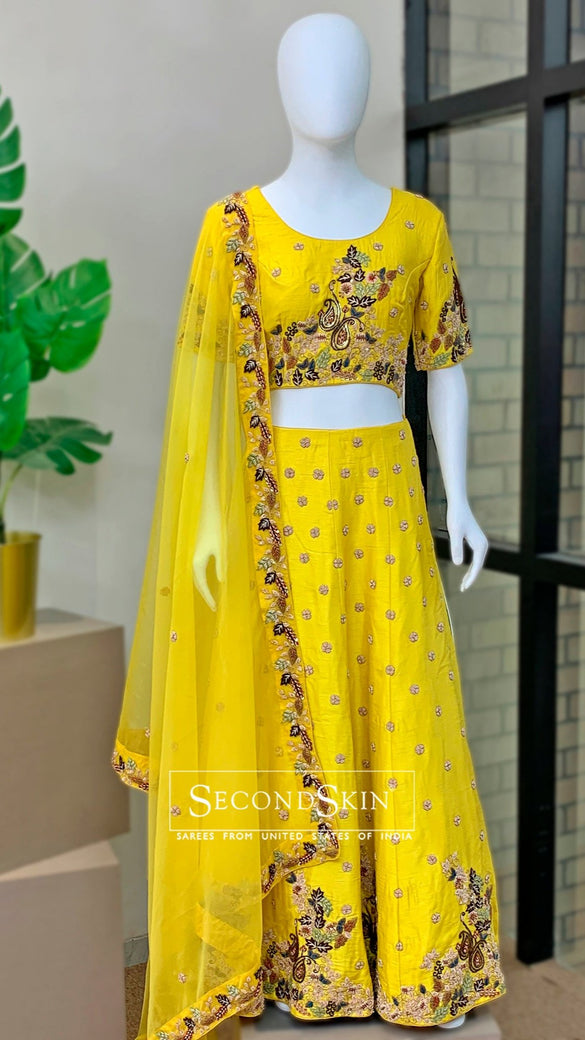 Raw-Silk Lehenga In Yellow In Colour