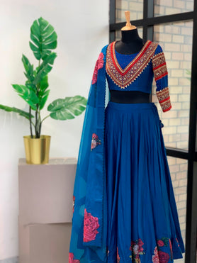 Floral Blue Lehenga