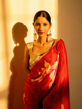 Chiffon Hand Painted Red Saree