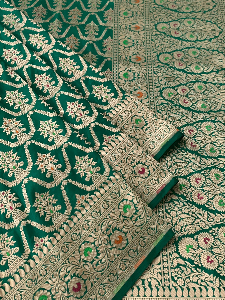 Banarasi Silk Saree Green In Colour