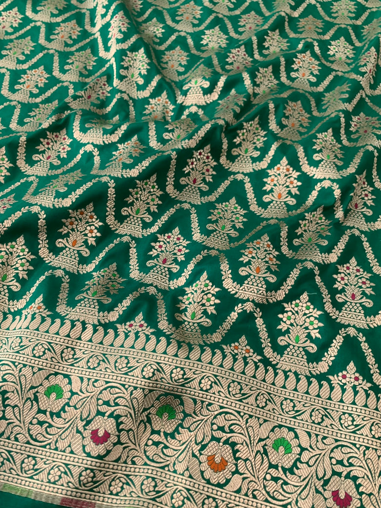 Banarasi Silk Saree Green In Colour