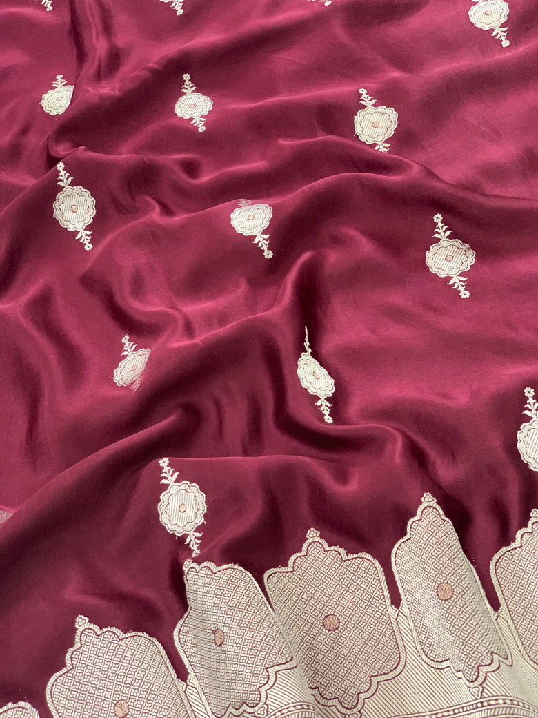 Mashru Silk Saree Wine In Colour