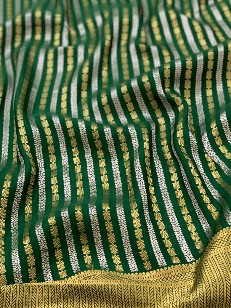 Mysore Silk Saree Bottle-Green In Colour