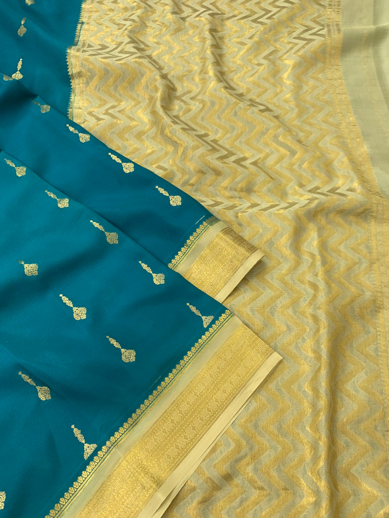 Mysore Silk Saree Teal-Blue In Colour