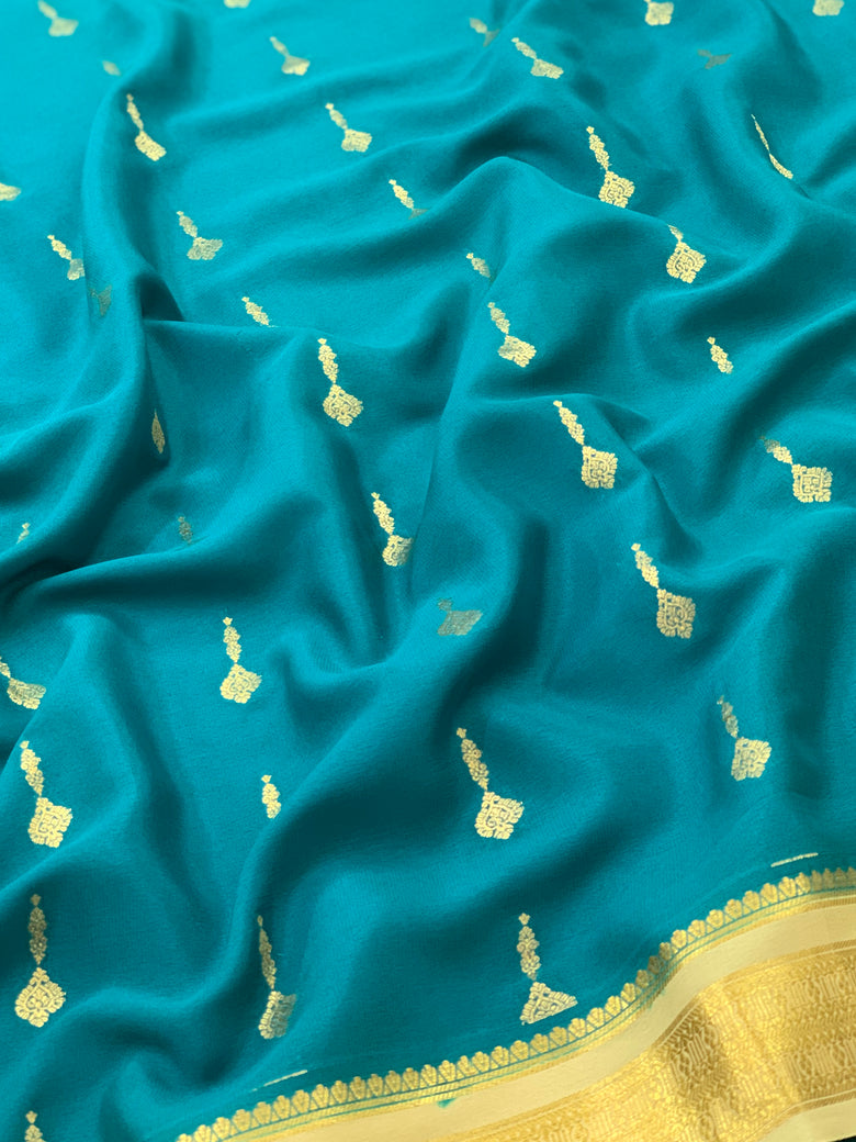 Mysore Silk Saree Teal-Blue In Colour