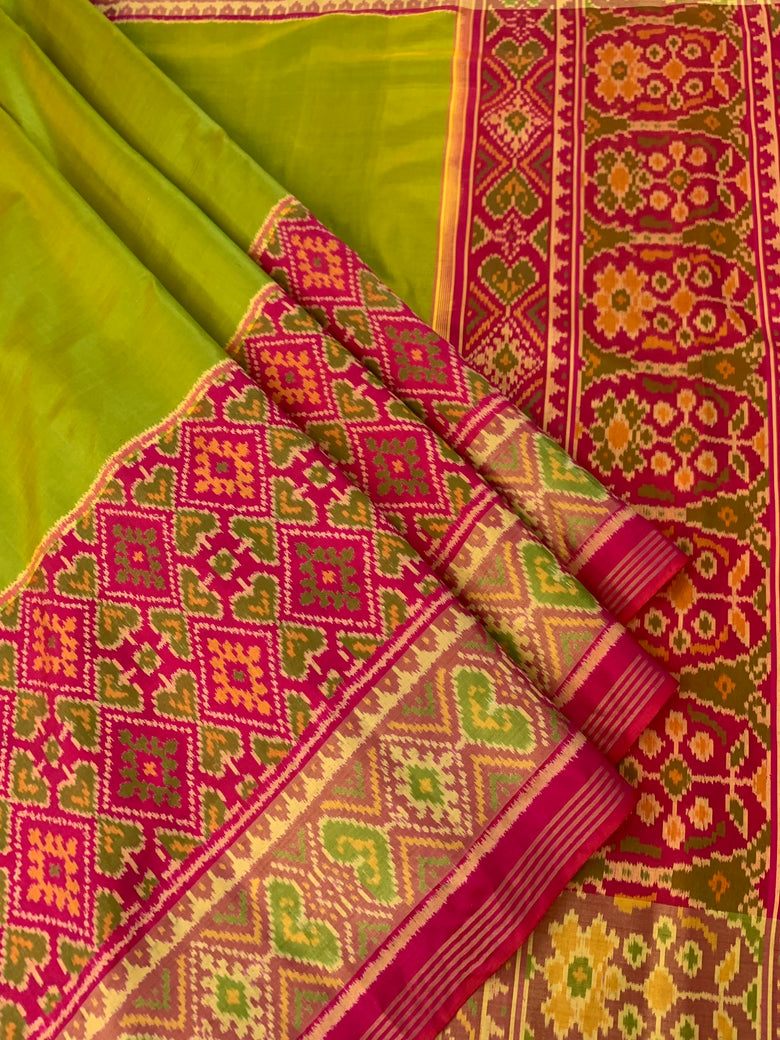 Rajkot Patola Saree Parrot-Green In Colour