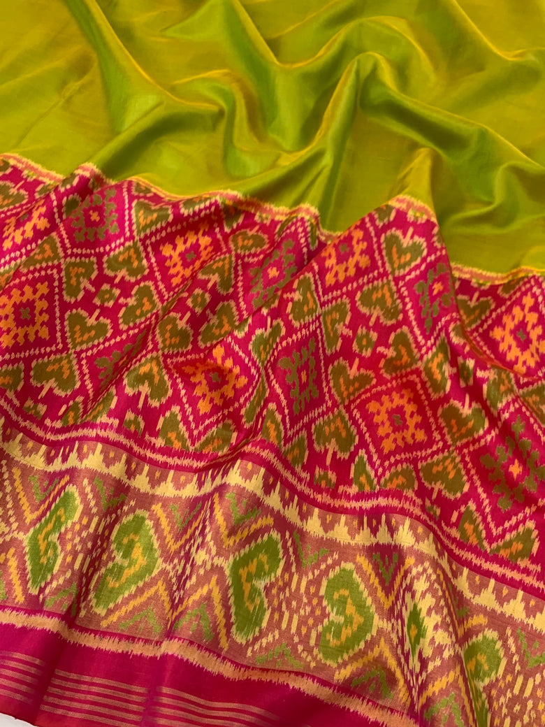 Rajkot Patola Saree Parrot-Green In Colour